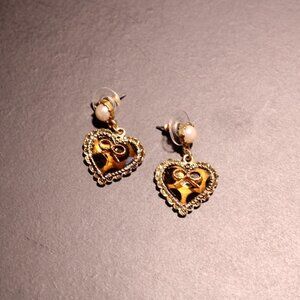 Betsey Johnson Cheetah Print Heart Dangle Earrings